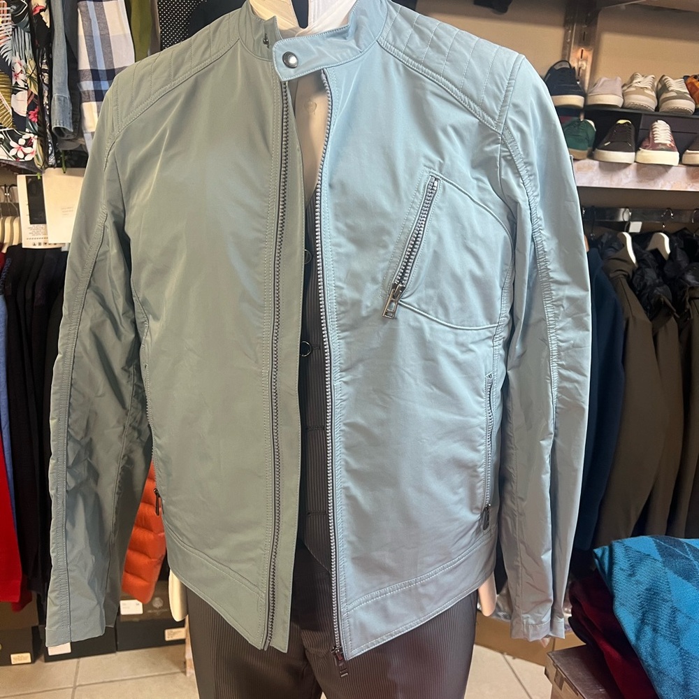 Belstaff™ Men’s Light Blue  V-Racer Jacket | Nylon Biker Zip-Up Bomber